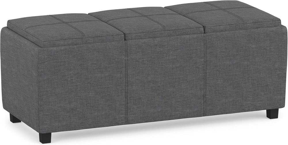 SIMPLIHOME Avalon 42" Wide Linen Look Fabric Storage Ottoman in Slate Grey