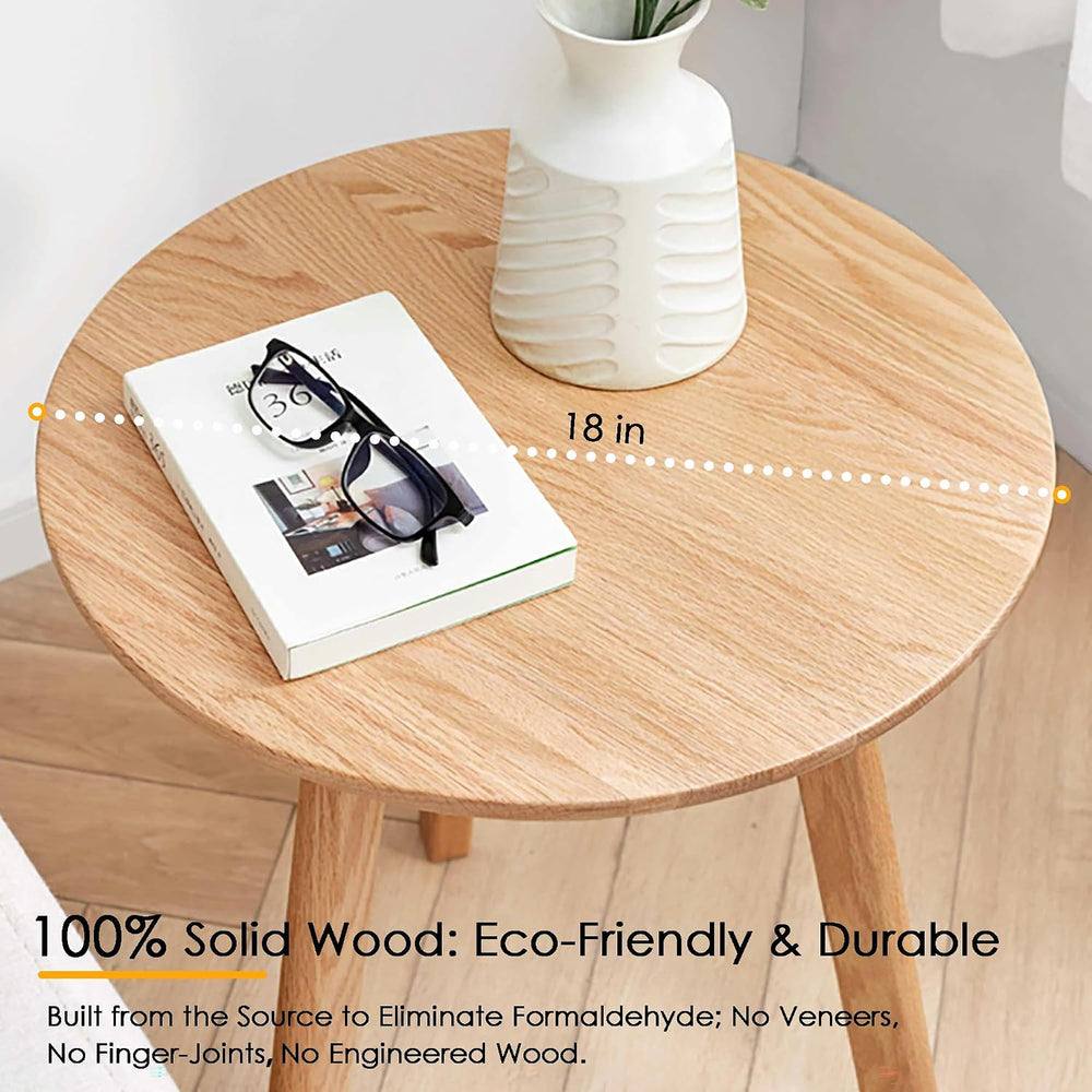 100% Solid Oak Wood Side Table, Multifunctional Nightstand, Round Stool, Acce...