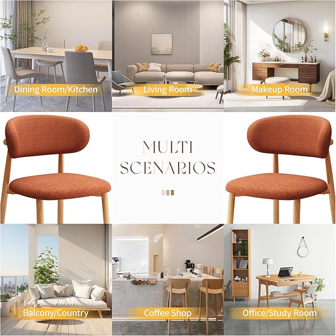 Kitchen Dining Chairs Set of 4 Modern Soft Linen Farmhouse Dining Room Chair with Metal Legs, Orange/Original