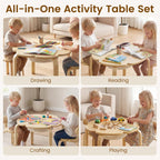 Olakids Kids Table and Chair Set, Wooden Toddler Activity Desk with Center Storage Basket, Ideal 3-Piece Children Furniture for Art Crafts Playing Eating Drawing Reading