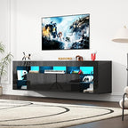 63" Floating High Gloss LED TV Stand for 75" TVs, Wall-Mounted Entertainment Center, Modern Media Console with Open Adjustable Glass Shelf and Hidden Storage Cabinet, Black