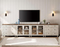 WAMPAT Modern TV Stand for TVs up to 110 inch, 4 in 1 Entertainment Center with Storage Cabinets and 4 Glass Door, Media Console with 6 Drawer Dresser for Living Room, Rustic White