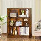 LEYAOYAO 7 Cube Bookshelf with Base,3 Tier Mid-Century Modern Brown Bookcase,Standing Wide Bookshelves Storage Organizer Shelf,Rustic Wood Display Cabinet Book Shelves for Bedroom,Living Room,Office