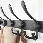Dseap Coat Rack Wall Mount - 38” Long 10-Tri-Hooks Heavy Duty Coat Hanger Rail Wall Hooks for Hanging Coats Hats Clothing Clothes Purse Mudroom Entryway, Black