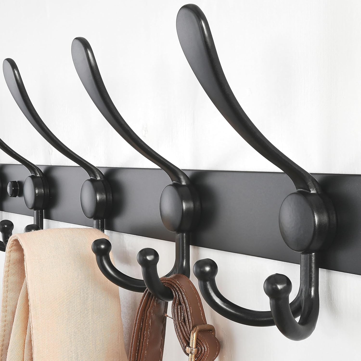 Dseap Coat Rack Wall Mount - 29.5” Long 8-Tri-Hooks Heavy Duty Coat Hanger Rail Wall Hooks for Hanging Coats Hats Clothing Clothes Purse Mudroom Entryway, Black