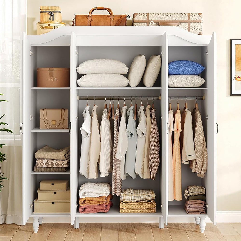 71" H Arched Armoire Wardrobe Closet with 4 Doors, Wooden, White | Large...
