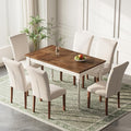 Stylish Dining Chairs Set of 6, Upholstered Parsons Dining Room Chair with Nailhead Trim, Kitchen Room Chair with Thick Cushions and Wood Legs, Nailhead Trim, Beige