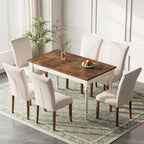 Stylish Dining Chairs Set of 6, Upholstered Parsons Dining Room Chair with Nailhead Trim, Kitchen Room Chair with Thick Cushions and Wood Legs, Nailhead Trim, Beige