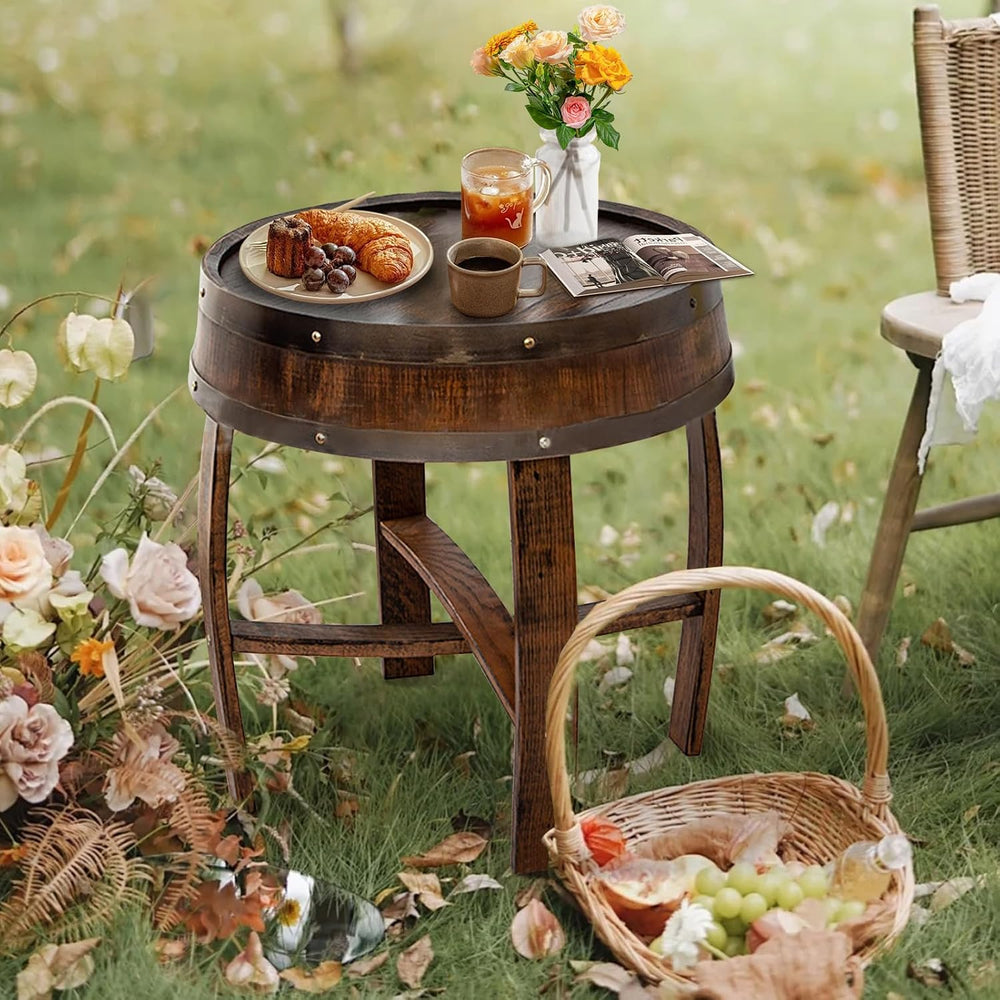 Farmhouse Coffee Table, Round Rustic End Table - Solid Wood Living Room Side ...