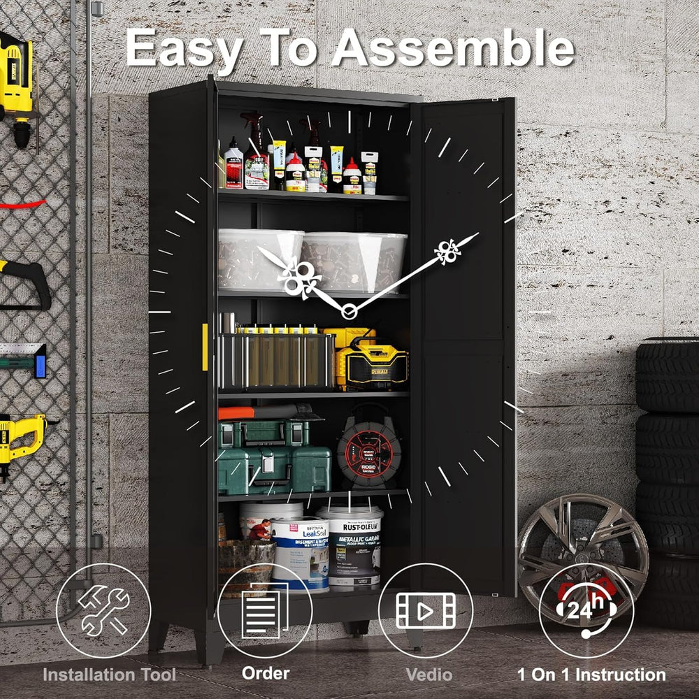 71" H Black Metal Storage Cabinets,Garage Storage Cabinet,Tall Pantry Ca...