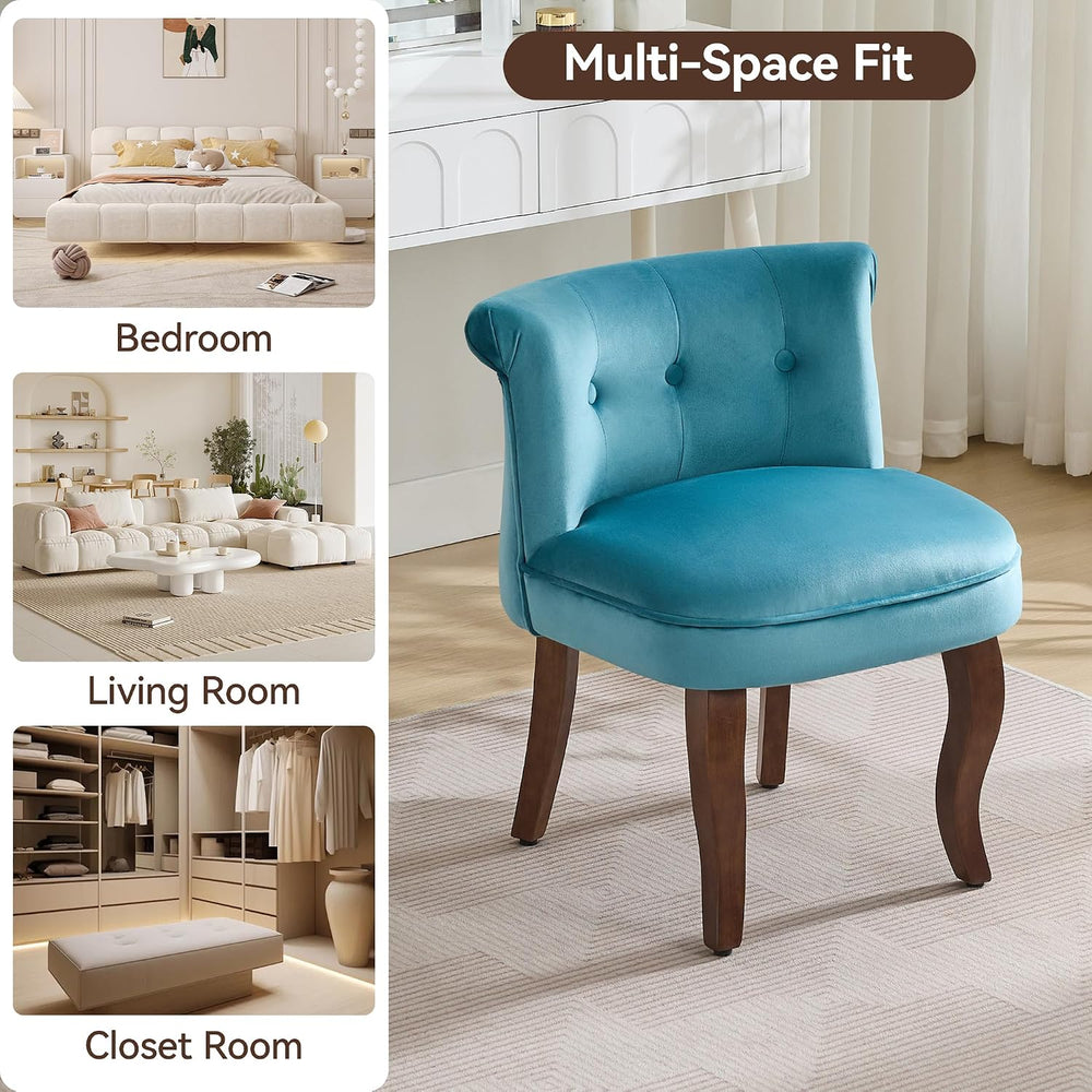 WUTUTUEE Velvet Vanity Chair with Back, Tufted Upholstered Vanity Stool with ...