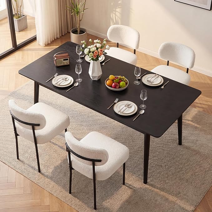 Dining Chairs, White Boucle Dining Chairs, Kitchen Dining Room Chairs Curved Backrest Comfortable Upholstered Mid Century Modern for Dining Room Decor (4, White)