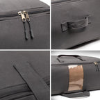 Soft Canvas Storage Bags with Zipper. Thick Breathable, 1pc King/Queen Comforter Organizer. Four Carrying Handles and Window. Large 25x19x9in Bag for Sheets Blankets Bedding Pillows, Clothes (Grey)