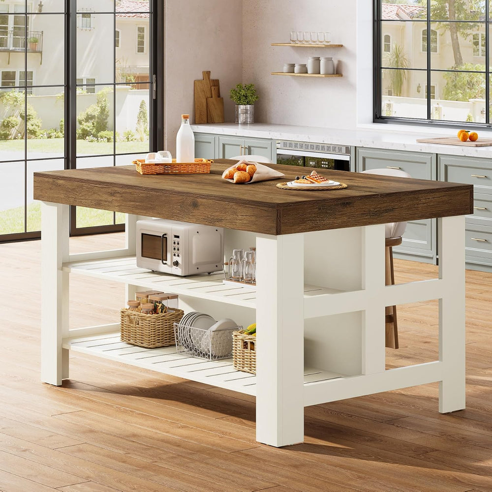 Tribesigns Kitchen Island with Seating and Storage Shelves, 55.1-Inch Breakfa...