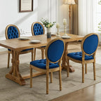 French Country Dining Chairs Set of 4, Blue Kitchen & Dining Room Chairs, Velvet Kitchen Chairs, Tufted Upholstered, Wood Legs, Sillas De Comedor (Velvet, Blue, 4 Pcs)