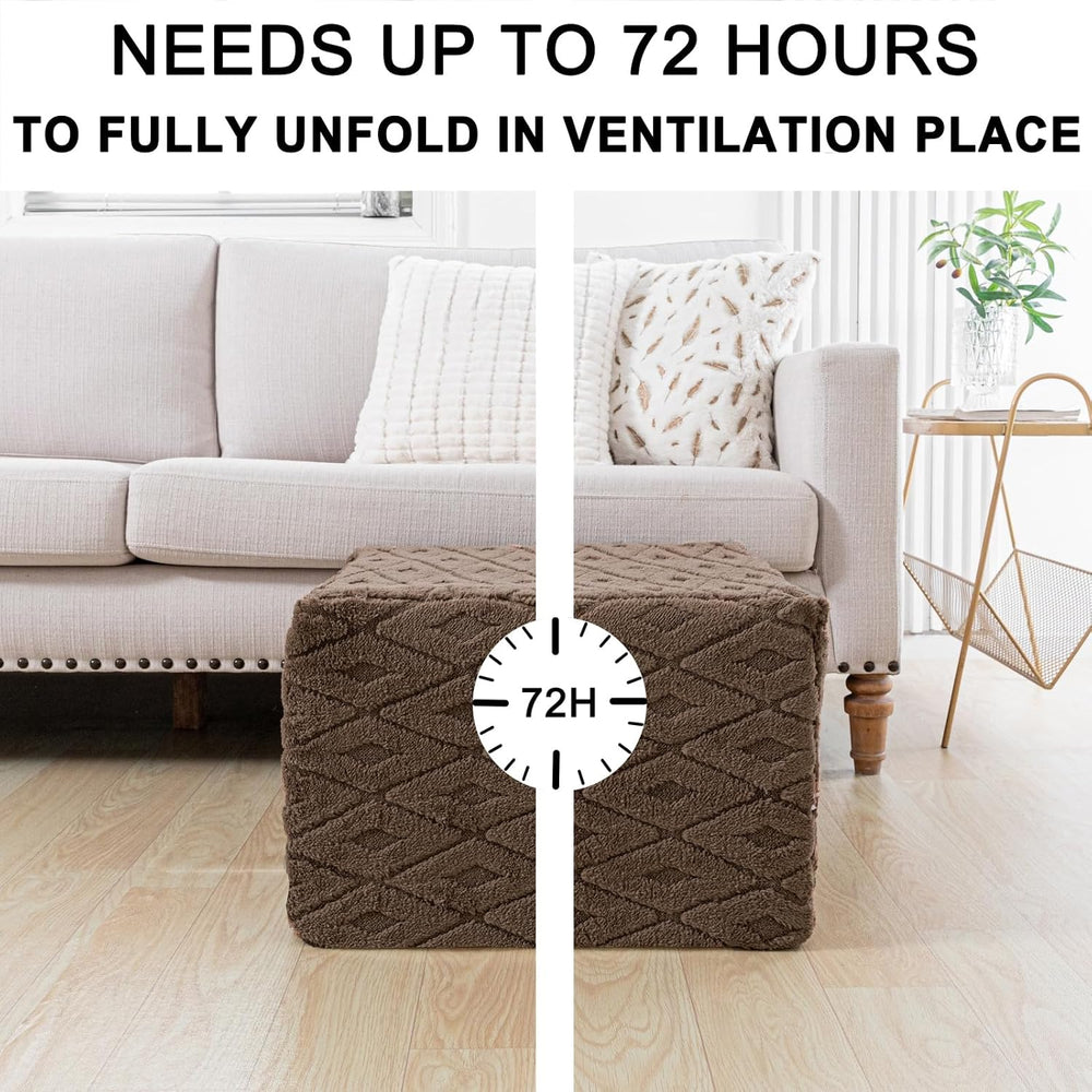 Fluffy Square Ottoman Pouf with All-in-One Foam Filling 20 x 14 Inches Furry ...