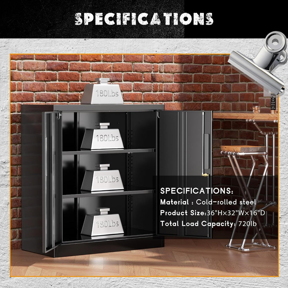 Greenvelly Metal Cabinet, 36" Locking Storage File Cabinet with Doors an...