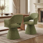 360° Swivel Dining Chair with Arms Set of 2, Chenille Upholstered Barrel Accent Kitchen Chairs with Hollow High Back, Deskchair for Dining Room Bedroom Vanity, Moss Green