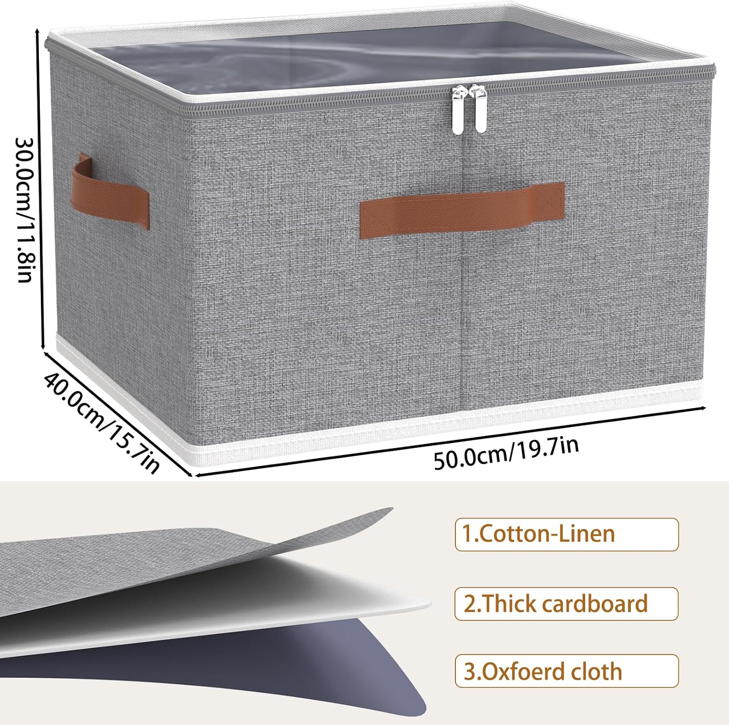 OUTBROS Large Storage Bins with Lid, Foldable Bags, Wardrobe Organiser with Handle and Zipper, Used for storing clothes, blankets, pillows, 19.7 x 15.7 x 11.8 inch, 2-Pack