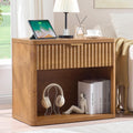 LEYAOYAO 31" Wide Fluted Nightstand with Charging Station, Oversized Extra Large 1 Drawer Night Stand with Golden Handle, Brown Wood Bedside Table Tall End Tables,for Bedroom, Living Room, Hallway