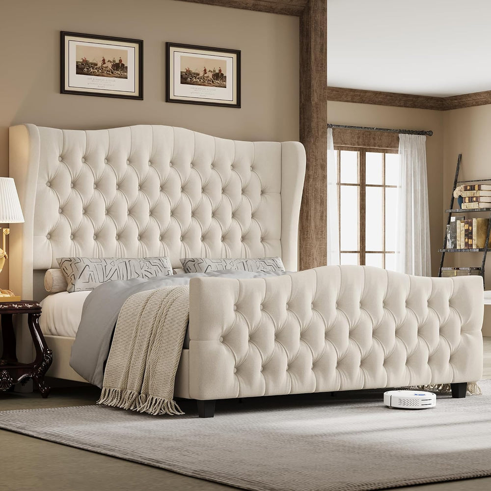 Keyluv Full Size 54.3" Tall Bed Frame with Wingback Headboard & Foot...