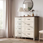 LINSY HOME Dresser for Bedroom with 8 Drawers, Updated Wide Chest of Drawers, Modern Farmhouse Bedroom Tall Dresser with Storage Organizer, Wooden Dressers for Living Room, Beige