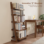 Walnut Wooden Ladder Shelf with Edges, 5-Tier Modern Leaning Bookshelf Ladder – Stylish Space-Saving Bookcase for Living Room, Bedroom & Home Office