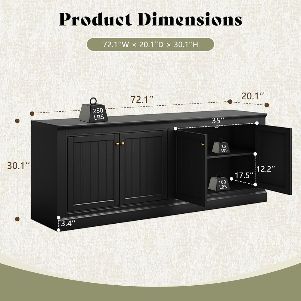 AMERLIFE 72" Modern Sideboard Buffet Cabinet with Vertical Grooved Doors...
