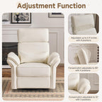 Power Recliner Rocking Chair with Adjustable Arm and Headrest,Beige Leather | Adjustable arms and headrest, storage bags, FSC certified fabric, nursing chair glider for nursery