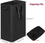 efluky Slim Laundry Basket, Narrow Laundry Hamper with Handles, Collapsible Dirty Clothes Hamper, Tall Laundry Bin for Laundry Room, Dorm and Bedroom, 19.8 Gallon(75L) Black