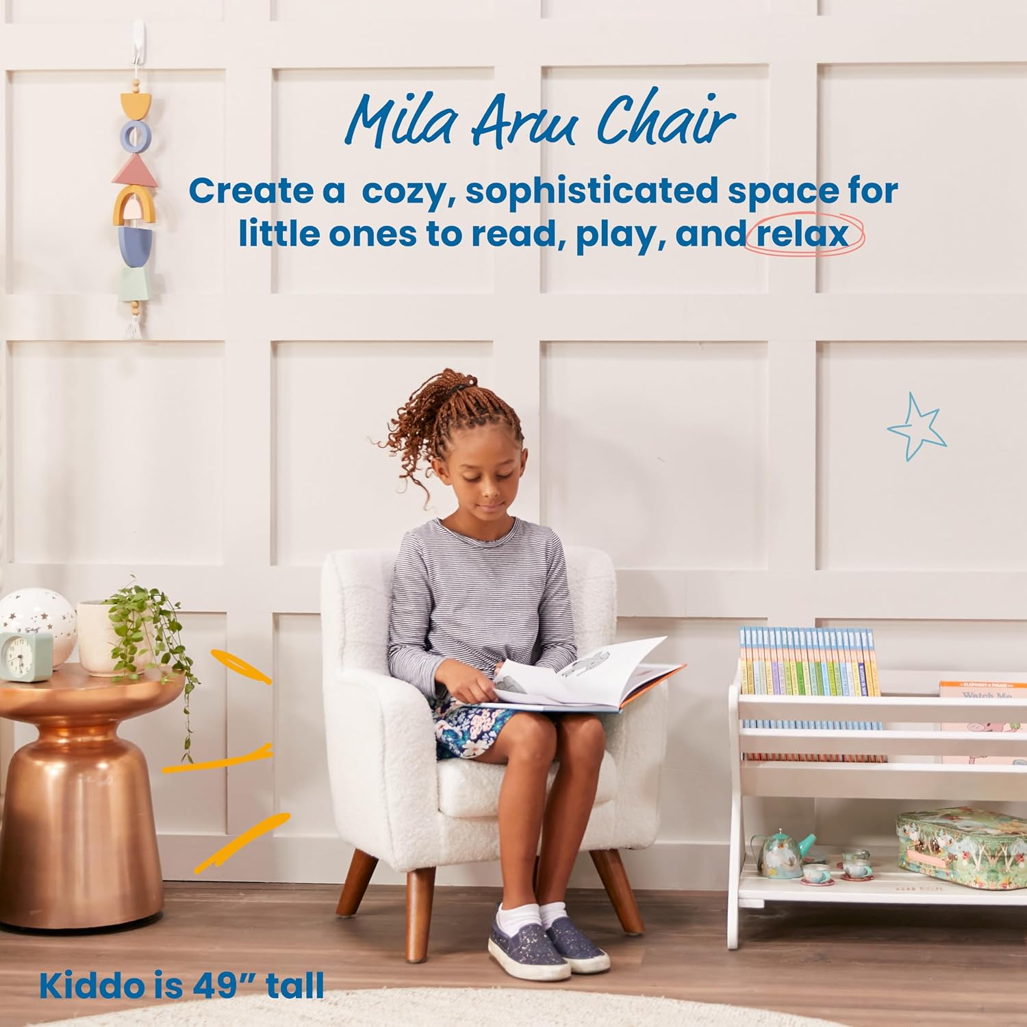 ECR4Kids Mila Sherpa Toddler Arm Chair with Removable Wooden Legs, Kids Furniture, White | Durable wood frame & high-density foam, 1-5 years, 60 lb capacity, soft sherpa fabric, gently curved back, adjustable glides