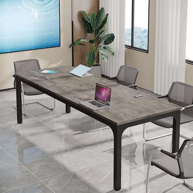 Tribesigns 6.5FT Conference Table, 78.7 Inche Rectangle Meeting Seminar Table, Large Business Tables for 6-8 People (Only Table) (Gray+Black)