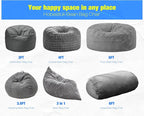 Hobestluk 6FT Bean Bag Chair Large Beanbag Lounger with Removable Cover Adult Bean Bag Chair with Portable Handle Desgin for Living Room Bedroom (Grey, 6FT)
