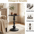 End Table, Set of 2, Pedestal, Metal, Black, for Living Room & Small Spaces | Vintage Black Metal Accent End Tables for Living Room, Small Round Drink Tables for Sofa Bedside Corner Small Spaces