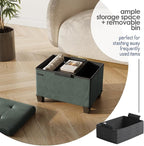 STORAGEBUD Storage Ottoman Cube with Small Bin, 16-in Square Ottoman with Storage for Living Room and Bedroom, Small Ottomans Foot Rest, Faux Leather Foot Stools Ottomans Max 330lbs, Green