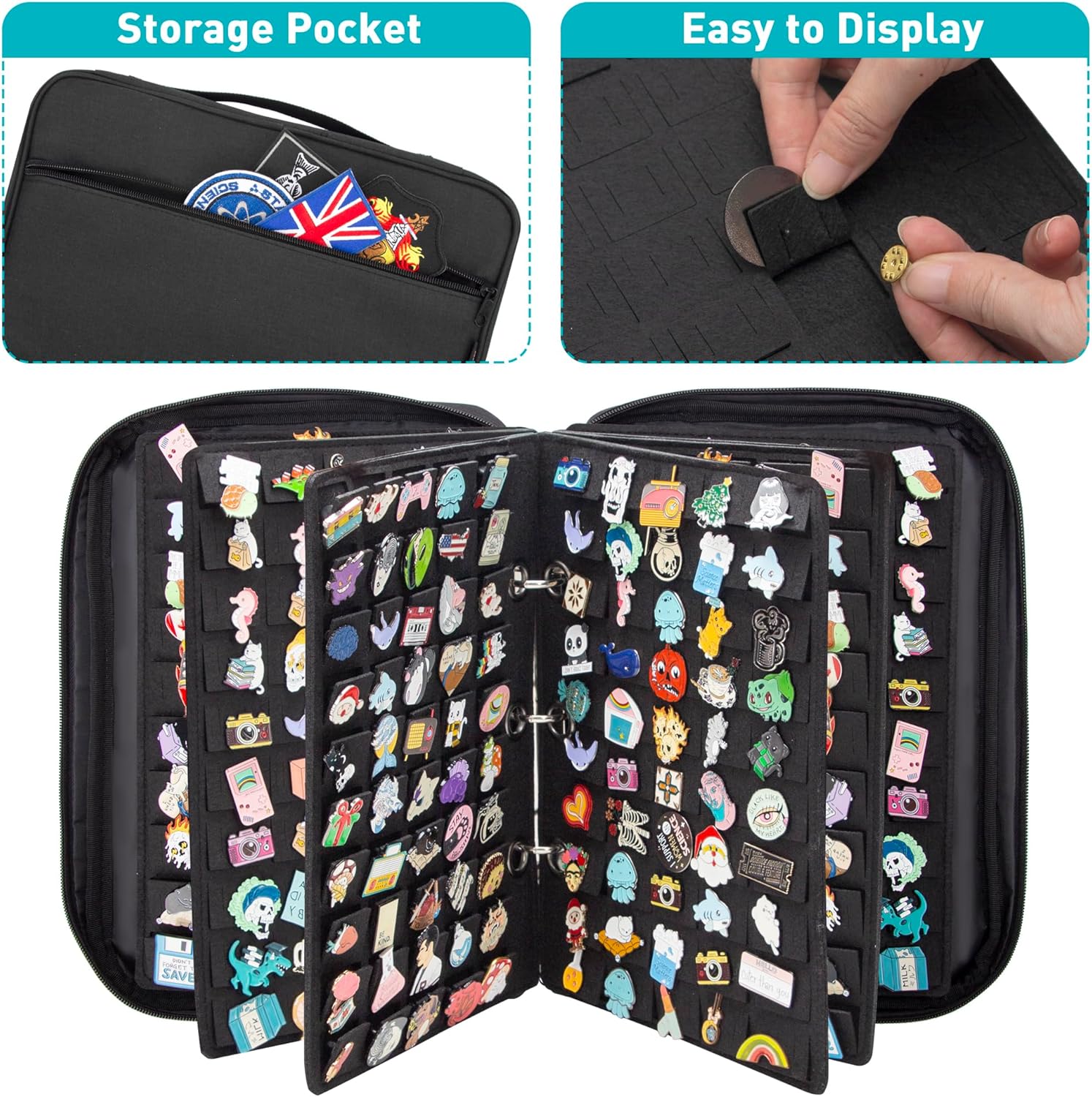 Enamel Pin Display Pages Pin Carrying Case, Pins Collection Storage Organizer Case, Travel Brooch Pin Display Bag (Pins Not Included)