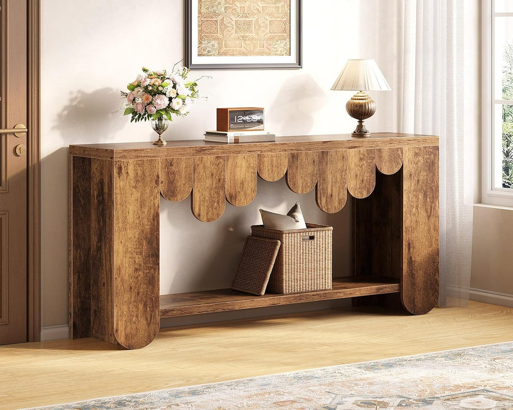 IBF 63” Long Entryway Table, 2-Tier Console Table with Storage Rustic Brown |...