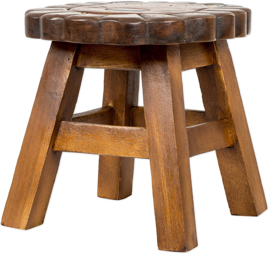 Lion Hand-Carved Acacia Hardwood 11 inch Decorative Animal Foot Rest Step Stool