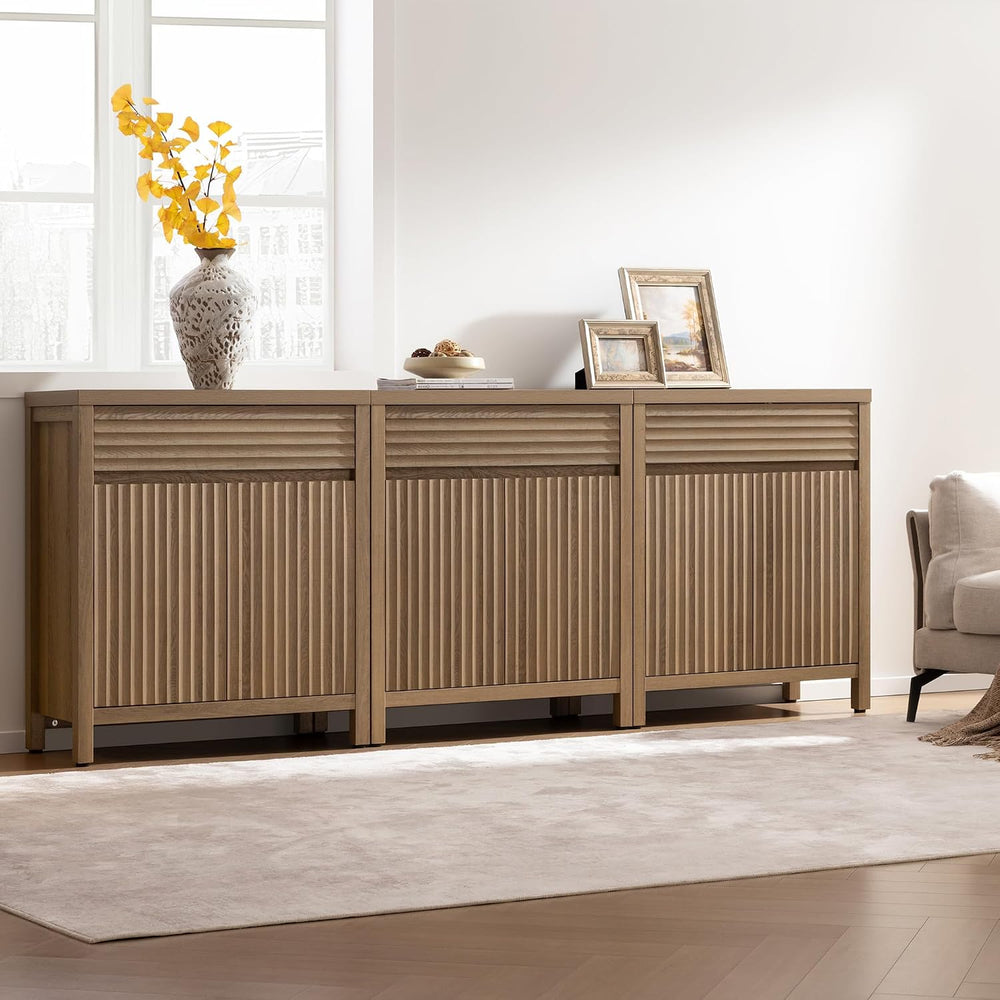 SICOTAS 87" Extra Large Buffet Cabinet with Storage, Modern Fluted Sideb...