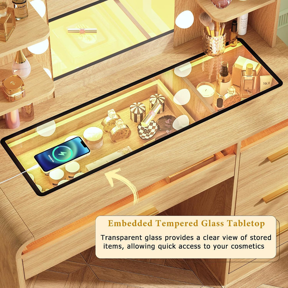 HUAHUU Vanity Desk with Mirror and Lights, Makeup Vanity with 4 Drawers, Tran...