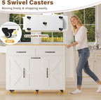 YESHOMY Kitchen Island on Wheels with Trash Cabinet, 56" Mobile Cart with Drop Leaf and Drawers, Rolling Portable Table with Spice Rack & Towel Holder for Dining Room, White & Brown