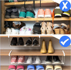 CroBlissful 2 Pcs Expandable Shoe Rack Organizer for Closet 16.5-31.5 Inch Adjustable Retractable Hanging Cabinet Shoe Shelf Dorm Room Storage for Space Saving (White)