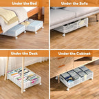 Under Bed Storage with Wheels, Rolling Under Bed Storage Bins for Shoes Clothes, Foldable and Easy Mobility (2 Pack, White)