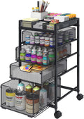 Rolling Utility Cart with 4 Drawers, Craft Organizer and Storage Carts with DIY Divider, Lockable Wheels Storage Organizer for Art Supplies, Store for Brushes & Paints & Small Parts(Patent Pending)