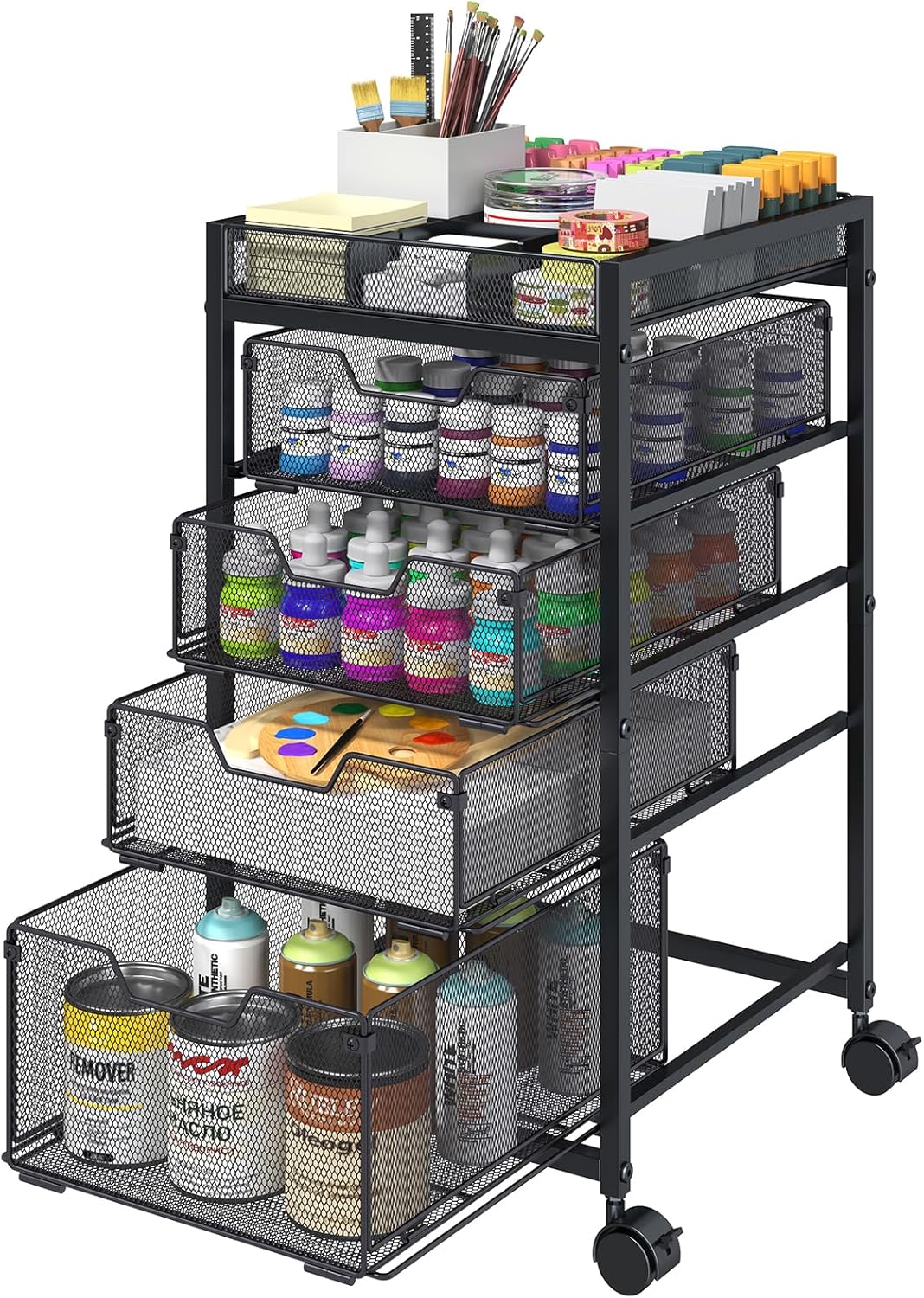 Rolling Utility Cart with 4 Drawers, Craft Organizer and Storage Carts with DIY Divider, Lockable Wheels Storage Organizer for Art Supplies, Store for Brushes & Paints & Small Parts(Patent Pending)