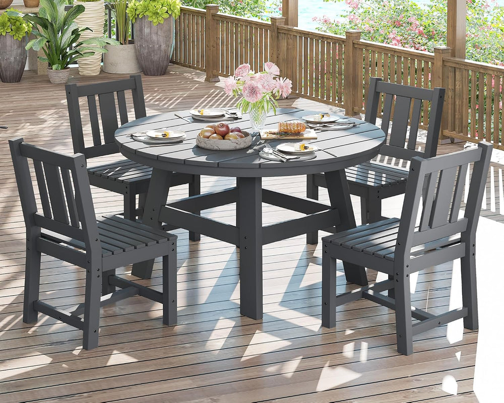 AMERLIFE Outdoor Dining Set for 4, HDPE Round Table and Chairs, Gray