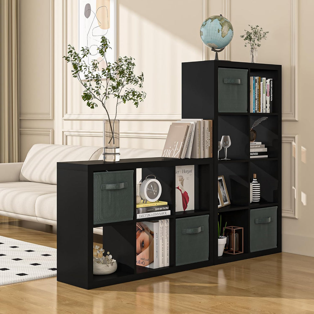 Bookshelf with Storage Bin, 4-Cube Storage Organizer, Modern Wood Open Bookca...