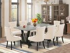 East West Furniture V697FR102-9 9 Piece Dining Room Set Includes a Rectangle Kitchen Table with V-Legs and 8 Light Beige Linen Fabric Upholstered Parson Chairs, 40x72 Inch, Multi-Color