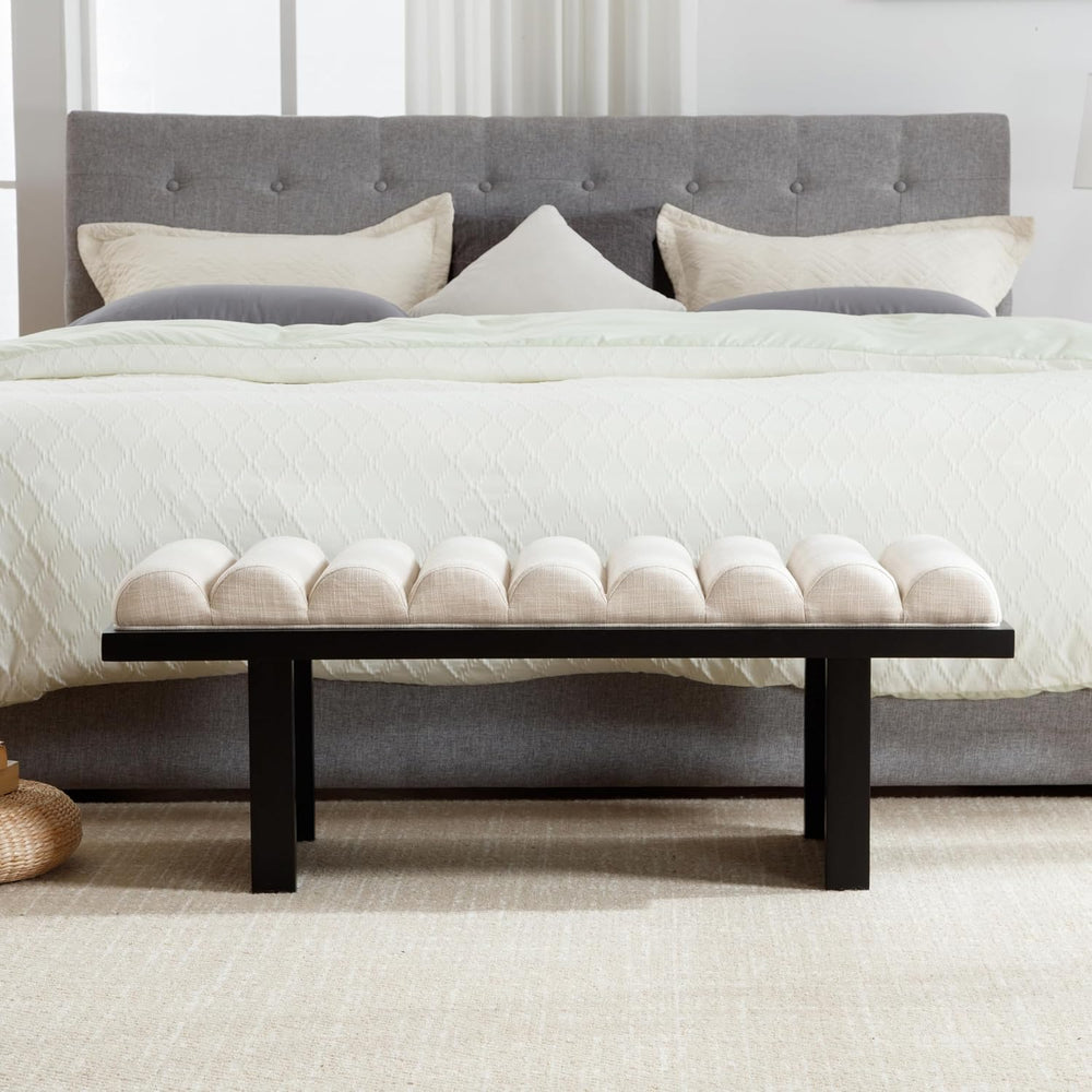 RIVOVA 47" Modern Bed Bench, Dining Bench with Black Legs, Upholstered L...