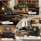 Faux Leather Sofa, Mid Century Modern Leather Upholstered Deep Loveseats, Comfy Cloud Couch, Tufted Pillow Top Arm Furniture for Living Room, Apartment, Chocolate
